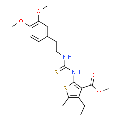 ChemSpider 2D Image | Methyl 2-({[2-(3,4-dimethoxyphenyl)ethyl]carbamothioyl}amino)-4-ethyl-5-methyl-3-thiophenecarboxylate | C20H26N2O4S2