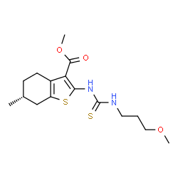 ChemSpider 2D Image | Methyl (6R)-2-{[(3-methoxypropyl)carbamothioyl]amino}-6-methyl-4,5,6,7-tetrahydro-1-benzothiophene-3-carboxylate | C16H24N2O3S2