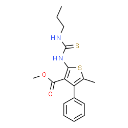 ChemSpider 2D Image | Methyl 5-methyl-4-phenyl-2-[(propylcarbamothioyl)amino]-3-thiophenecarboxylate | C17H20N2O2S2
