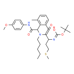 ChemSpider 2D Image | 2-Methyl-2-propanyl {1-[{1-(2,6-dimethylphenyl)-2-[(4-methoxyphenyl)amino]-2-oxoethyl}(pentyl)amino]-4-(methylsulfanyl)-1-oxo-2-butanyl}carbamate | C32H47N3O5S