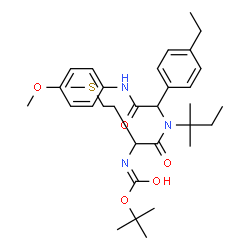 ChemSpider 2D Image | 2-Methyl-2-propanyl {1-[{1-(4-ethylphenyl)-2-[(4-methoxyphenyl)amino]-2-oxoethyl}(2-methyl-2-butanyl)amino]-4-(methylsulfanyl)-1-oxo-2-butanyl}carbamate | C32H47N3O5S
