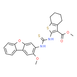 ChemSpider 2D Image | Methyl 2-{[(2-methoxydibenzo[b,d]furan-3-yl)carbamothioyl]amino}-4,5,6,7-tetrahydro-1-benzothiophene-3-carboxylate | C24H22N2O4S2