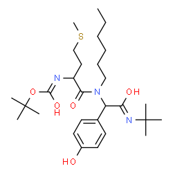 ChemSpider 2D Image | 2-Methyl-2-propanyl [1-(hexyl{1-(4-hydroxyphenyl)-2-[(2-methyl-2-propanyl)amino]-2-oxoethyl}amino)-4-(methylsulfanyl)-1-oxo-2-butanyl]carbamate | C28H47N3O5S