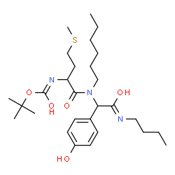 ChemSpider 2D Image | 2-Methyl-2-propanyl [1-{[2-(butylamino)-1-(4-hydroxyphenyl)-2-oxoethyl](hexyl)amino}-4-(methylsulfanyl)-1-oxo-2-butanyl]carbamate | C28H47N3O5S