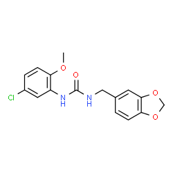 ChemSpider 2D Image | 1-(1,3-Benzodioxol-5-ylmethyl)-3-(5-chloro-2-methoxyphenyl)urea | C16H15ClN2O4