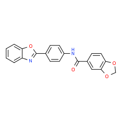 ChemSpider 2D Image | N-[4-(1,3-Benzoxazol-2-yl)phenyl]-1,3-benzodioxole-5-carboxamide | C21H14N2O4