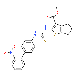 ChemSpider 2D Image | Methyl 2-{[(2'-nitro-4-biphenylyl)carbamothioyl]amino}-5,6-dihydro-4H-cyclopenta[b]thiophene-3-carboxylate | C22H19N3O4S2