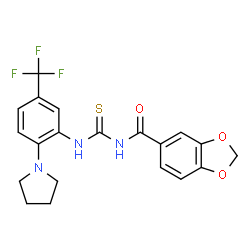 ChemSpider 2D Image | N-{[2-(1-Pyrrolidinyl)-5-(trifluoromethyl)phenyl]carbamothioyl}-1,3-benzodioxole-5-carboxamide | C20H18F3N3O3S