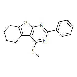 ChemSpider 2D Image | 4-(Methylsulfanyl)-2-phenyl-5,6,7,8-tetrahydro[1]benzothieno[2,3-d]pyrimidine | C17H16N2S2