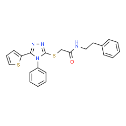 ChemSpider 2D Image | N-(2-Phenylethyl)-2-{[4-phenyl-5-(2-thienyl)-4H-1,2,4-triazol-3-yl]sulfanyl}acetamide | C22H20N4OS2
