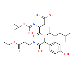 ChemSpider 2D Image | Ethyl N-{(4-hydroxy-3-methylphenyl)[(5-methyl-2-hexanyl)(N~2~-{[(2-methyl-2-propanyl)oxy]carbonyl}asparaginyl)amino]acetyl}-beta-alaninate | C30H48N4O8
