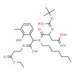 ChemSpider 2D Image | Ethyl N-{[heptyl(N~2~-{[(2-methyl-2-propanyl)oxy]carbonyl}asparaginyl)amino](2-hydroxy-3-methylphenyl)acetyl}-beta-alaninate | C30H48N4O8