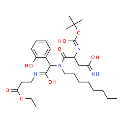 ChemSpider 2D Image | Ethyl N-{(2-hydroxyphenyl)[(N~2~-{[(2-methyl-2-propanyl)oxy]carbonyl}asparaginyl)(octyl)amino]acetyl}-beta-alaninate | C30H48N4O8