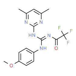 ChemSpider 2D Image | N-{(E)-[(4,6-Dimethyl-2-pyrimidinyl)amino][(4-methoxyphenyl)amino]methylene}-2,2,2-trifluoroacetamide | C16H16F3N5O2