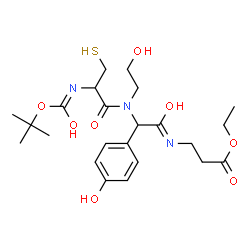 ChemSpider 2D Image | Ethyl N-{[(2-hydroxyethyl)(N-{[(2-methyl-2-propanyl)oxy]carbonyl}cysteinyl)amino](4-hydroxyphenyl)acetyl}-beta-alaninate | C23H35N3O8S
