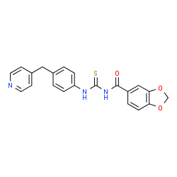 ChemSpider 2D Image | N-{[4-(4-Pyridinylmethyl)phenyl]carbamothioyl}-1,3-benzodioxole-5-carboxamide | C21H17N3O3S
