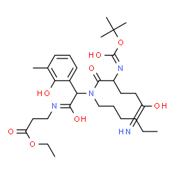 ChemSpider 2D Image | Ethyl N-{[hexyl(N~2~-{[(2-methyl-2-propanyl)oxy]carbonyl}glutaminyl)amino](2-hydroxy-3-methylphenyl)acetyl}-beta-alaninate | C30H48N4O8