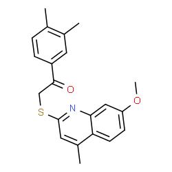 ChemSpider 2D Image | 1-(3,4-Dimethylphenyl)-2-[(7-methoxy-4-methyl-2-quinolinyl)sulfanyl]ethanone | C21H21NO2S