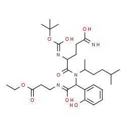 ChemSpider 2D Image | Ethyl N-{(2-hydroxyphenyl)[(5-methyl-2-hexanyl)(N~2~-{[(2-methyl-2-propanyl)oxy]carbonyl}glutaminyl)amino]acetyl}-beta-alaninate | C30H48N4O8