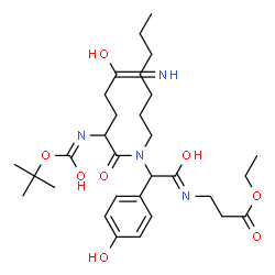 ChemSpider 2D Image | Ethyl N-{[heptyl(N~2~-{[(2-methyl-2-propanyl)oxy]carbonyl}glutaminyl)amino](4-hydroxyphenyl)acetyl}-beta-alaninate | C30H48N4O8