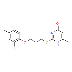 ChemSpider 2D Image | 2-{[3-(2-Iodo-4-methylphenoxy)propyl]sulfanyl}-6-methyl-4(1H)-pyrimidinone | C15H17IN2O2S