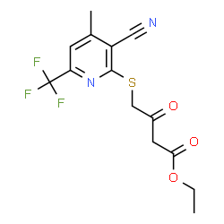 ChemSpider 2D Image | Ethyl 4-{[3-cyano-4-methyl-6-(trifluoromethyl)-2-pyridinyl]sulfanyl}-3-oxobutanoate | C14H13F3N2O3S