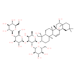 ChemSpider 2D Image | (3beta,13xi,16beta,17xi)-16,23-Dihydroxy-13,28-epoxyolean-11-en-3-yl beta-D-glucopyranosyl-(1->2)-[beta-D-glucopyranosyl-(1->4)-beta-D-glucopyranosyl-(1->3)]-6-deoxy-beta-D-galactopyranoside | C54H88O23