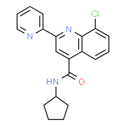 ChemSpider 2D Image | 8-Chloro-N-cyclopentyl-2-(2-pyridinyl)-4-quinolinecarboxamide | C20H18ClN3O