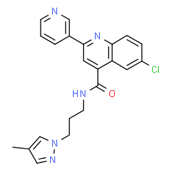 ChemSpider 2D Image | 6-Chloro-N-[3-(4-methyl-1H-pyrazol-1-yl)propyl]-2-(3-pyridinyl)-4-quinolinecarboxamide | C22H20ClN5O