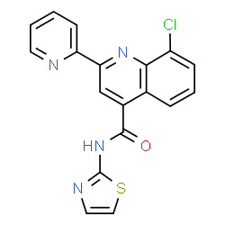 ChemSpider 2D Image | 8-Chloro-2-(2-pyridinyl)-N-(1,3-thiazol-2-yl)-4-quinolinecarboxamide | C18H11ClN4OS