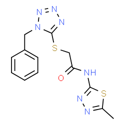 ChemSpider 2D Image | 2-[(1-Benzyl-1H-tetrazol-5-yl)sulfanyl]-N-(5-methyl-1,3,4-thiadiazol-2-yl)acetamide | C13H13N7OS2