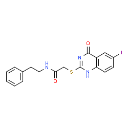 ChemSpider 2D Image | 2-[(6-Iodo-4-oxo-1,4-dihydro-2-quinazolinyl)sulfanyl]-N-(2-phenylethyl)acetamide | C18H16IN3O2S