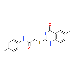 ChemSpider 2D Image | N-(2,4-Dimethylphenyl)-2-[(6-iodo-4-oxo-1,4-dihydro-2-quinazolinyl)sulfanyl]acetamide | C18H16IN3O2S