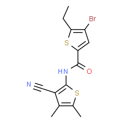 ChemSpider 2D Image | 4-Bromo-N-(3-cyano-4,5-dimethyl-2-thienyl)-5-ethyl-2-thiophenecarboxamide | C14H13BrN2OS2