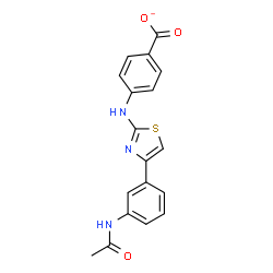ChemSpider 2D Image | 4-{[4-(3-Acetamidophenyl)-1,3-thiazol-2-yl]amino}benzoate | C18H14N3O3S