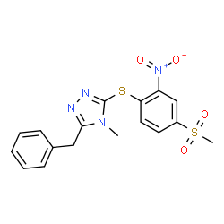 ChemSpider 2D Image | 3-Benzyl-4-methyl-5-{[4-(methylsulfonyl)-2-nitrophenyl]sulfanyl}-4H-1,2,4-triazole | C17H16N4O4S2