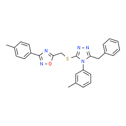 ChemSpider 2D Image | 5-({[5-Benzyl-4-(3-methylphenyl)-4H-1,2,4-triazol-3-yl]sulfanyl}methyl)-3-(4-methylphenyl)-1,2,4-oxadiazole | C26H23N5OS