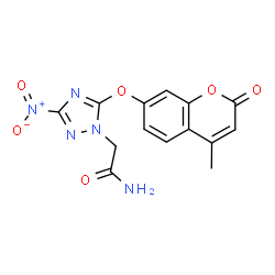 ChemSpider 2D Image | 2-{5-[(4-Methyl-2-oxo-2H-chromen-7-yl)oxy]-3-nitro-1H-1,2,4-triazol-1-yl}acetamide | C14H11N5O6