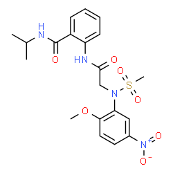 ChemSpider 2D Image | N-Isopropyl-2-{[N-(2-methoxy-5-nitrophenyl)-N-(methylsulfonyl)glycyl]amino}benzamide | C20H24N4O7S
