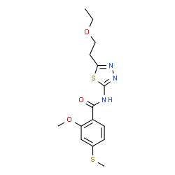 ChemSpider 2D Image | N-[5-(2-Ethoxyethyl)-1,3,4-thiadiazol-2-yl]-2-methoxy-4-(methylsulfanyl)benzamide | C15H19N3O3S2