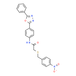 ChemSpider 2D Image | 2-[(4-Nitrobenzyl)sulfanyl]-N-[4-(5-phenyl-1,3,4-oxadiazol-2-yl)phenyl]acetamide | C23H18N4O4S