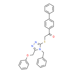 ChemSpider 2D Image | 2-{[4-Benzyl-5-(phenoxymethyl)-4H-1,2,4-triazol-3-yl]sulfanyl}-1-(4-biphenylyl)ethanone | C30H25N3O2S