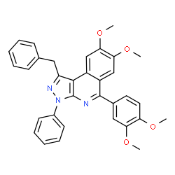 ChemSpider 2D Image | 1-Benzyl-5-(3,4-dimethoxyphenyl)-7,8-dimethoxy-3-phenyl-3H-pyrazolo[3,4-c]isoquinoline | C33H29N3O4