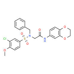 ChemSpider 2D Image | N~2~-Benzyl-N~2~-[(3-chloro-4-methoxyphenyl)sulfonyl]-N-(2,3-dihydro-1,4-benzodioxin-6-yl)glycinamide | C24H23ClN2O6S