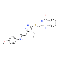 ChemSpider 2D Image | 4H-1,2,4-triazole-3-acetamide, 5-[[(3,4-dihydro-4-oxo-2-quinazolinyl)methyl]thio]-4-ethyl-N-(4-methoxyphenyl)- | C22H22N6O3S