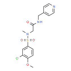 ChemSpider 2D Image | N~2~-[(3-Chloro-4-methoxyphenyl)sulfonyl]-N~2~-methyl-N-(4-pyridinylmethyl)glycinamide | C16H18ClN3O4S