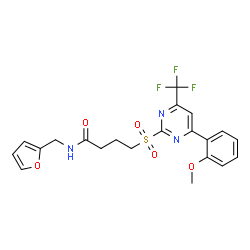 ChemSpider 2D Image | N-(2-Furylmethyl)-4-{[4-(2-methoxyphenyl)-6-(trifluoromethyl)-2-pyrimidinyl]sulfonyl}butanamide | C21H20F3N3O5S
