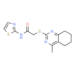 ChemSpider 2D Image | 2-[(4-Methyl-5,6,7,8-tetrahydro-2-quinazolinyl)sulfanyl]-N-(1,3-thiazol-2-yl)acetamide | C14H16N4OS2