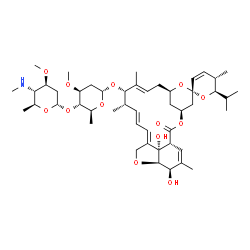 ChemSpider 2D Image | (1'R,2S,4'S,5S,6R,8'R,10'E,12'S,13'S,14'E,16'E,20'R,21'R,24'S)-21',24'-Dihydroxy-6-isopropyl-5,11',13',22'-tetramethyl-2'-oxo-5,6-dihydrospiro[pyran-2,6'-[3,7,19]trioxatetracyclo[15.6.1.1~4,8~.0~20,24~]pentacosa[10,14,16,22]tetraen]-12'-yl 2,6-dideoxy-3-O-methyl-4-O-[2,4,6-trideoxy-3-O-methyl-4-(methylamino)-alpha-L-arabino-hexopyranosyl]-alpha-L-arabino-hexopyranoside | C48H73NO13