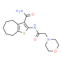 ChemSpider 2D Image | 2-[(4-Morpholinylacetyl)amino]-5,6,7,8-tetrahydro-4H-cyclohepta[b]thiophene-3-carboxamide | C16H23N3O3S
